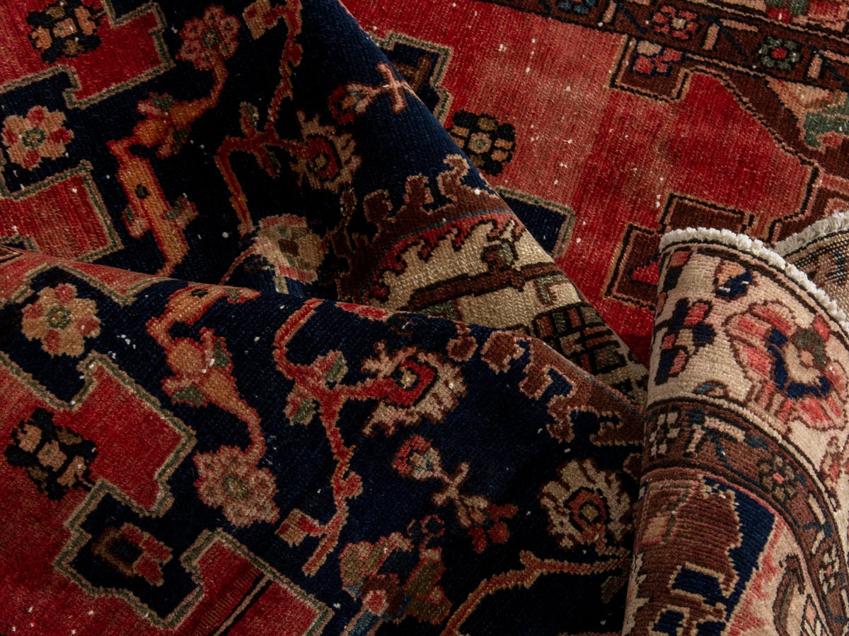 Persian Saveh accent rug in faded red and navy, view 22 of 25