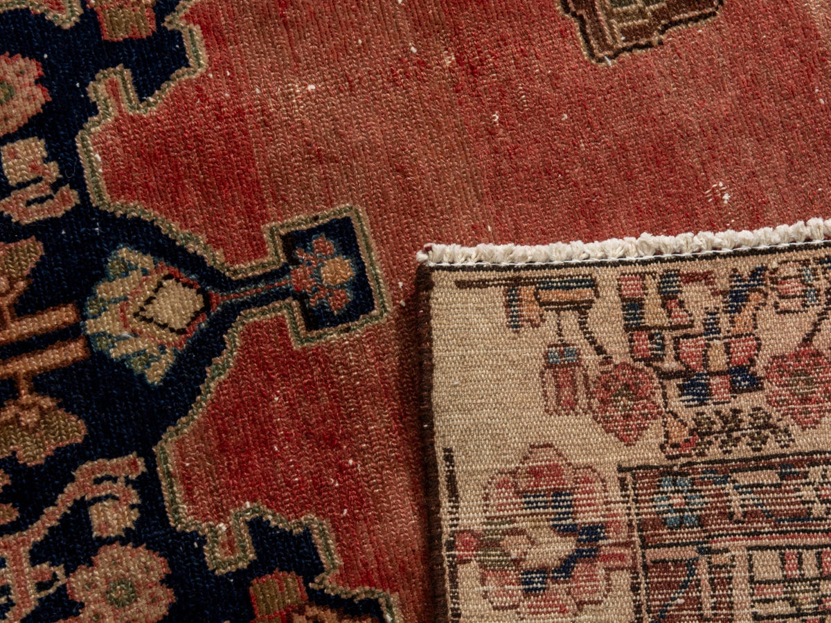 Persian Saveh accent rug in faded red and navy, view 25 of 25