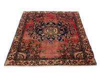 Persian Saveh accent rug in faded red and navy, view 3 of 25