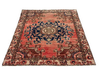 Persian Saveh accent rug in faded red and navy, view 4 of 25