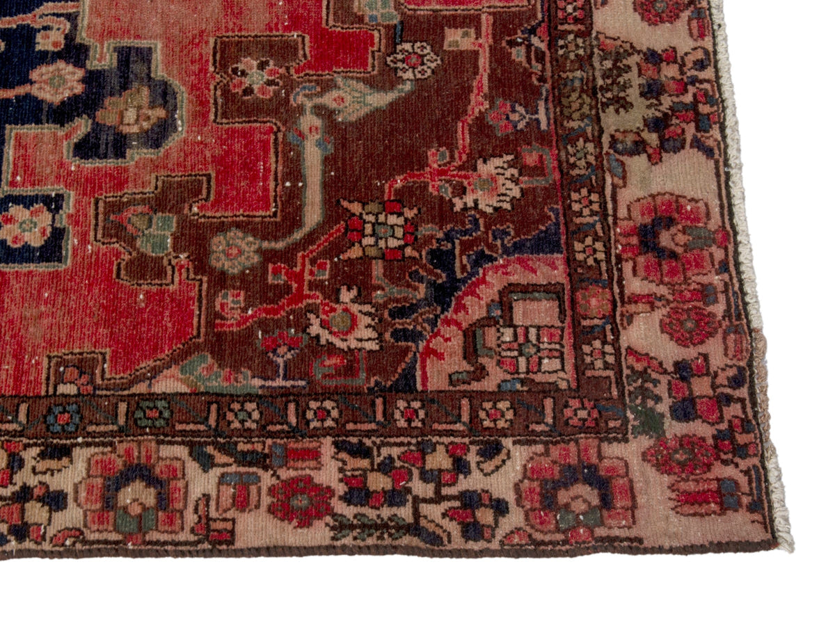 Persian Saveh accent rug in faded red and navy, view 6 of 25
