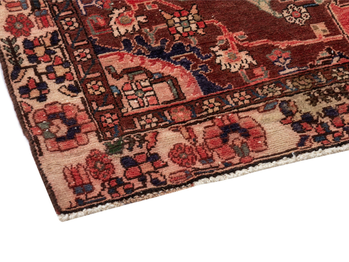Persian Saveh accent rug in faded red and navy, view 7 of 25