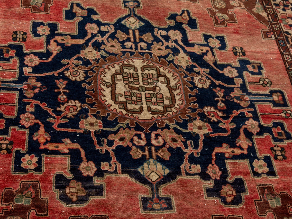 Persian Saveh accent rug in faded red and navy, view 9 of 25