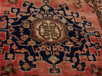 Persian Saveh accent rug in faded red and navy, view 9 of 25