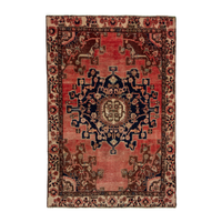 Persian Saveh accent rug in faded red and navy, 4'1" x 6'1"