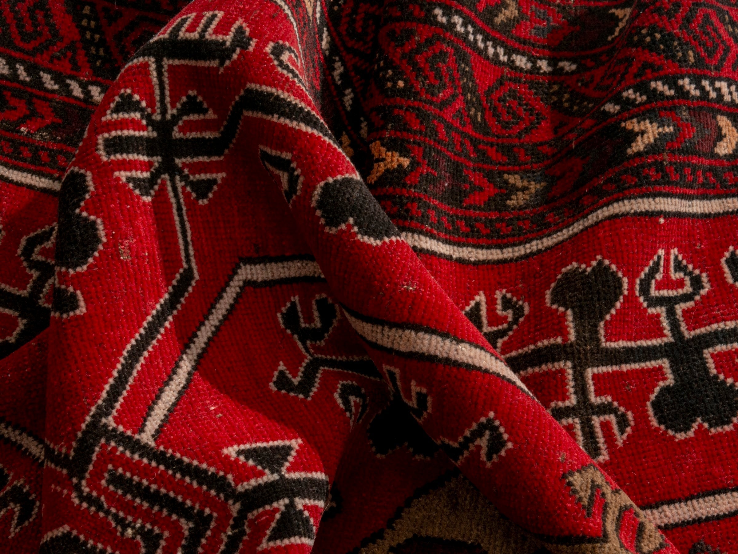 Persian Baluch area rug in deep red and burgundy, view 18 of 19