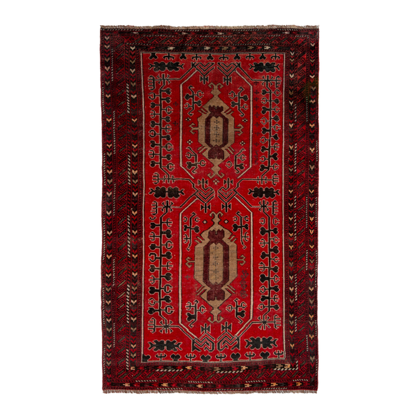 Persian Baluch area rug in deep red and burgundy, 4'4" x 7'3"