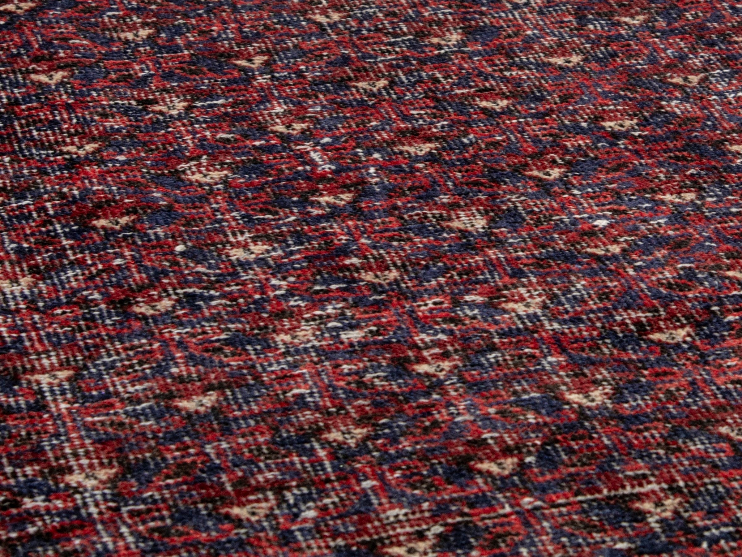 Persian Baluch accent rug in burgundy and faded red, view 8 of 17