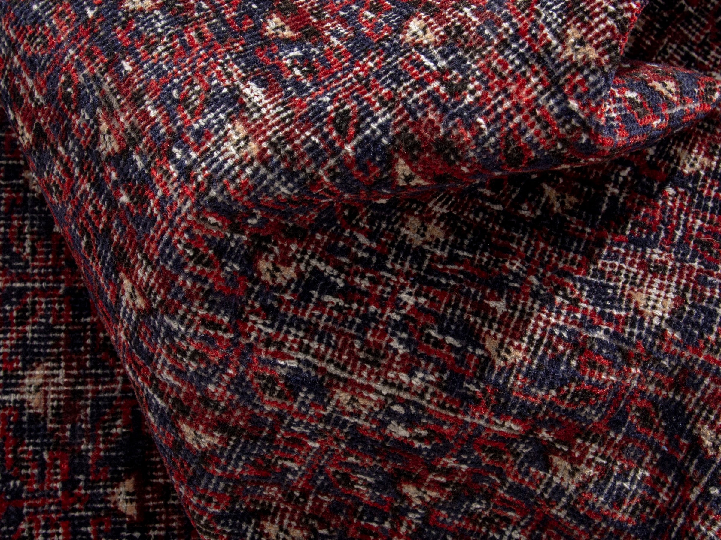 Persian Baluch accent rug in burgundy and faded red, view 16 of 17