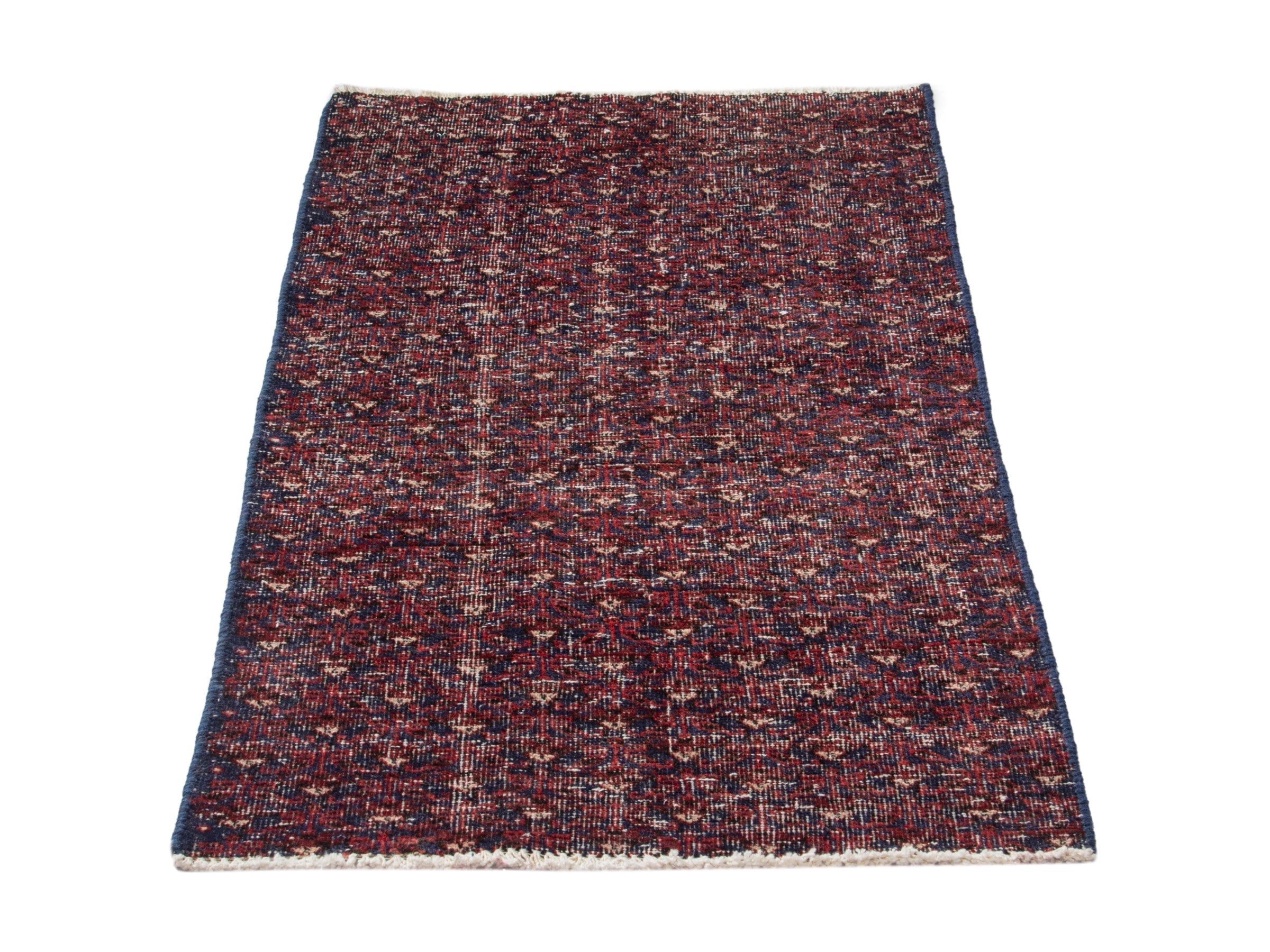Persian Baluch accent rug in burgundy and faded red, view 2 of 17