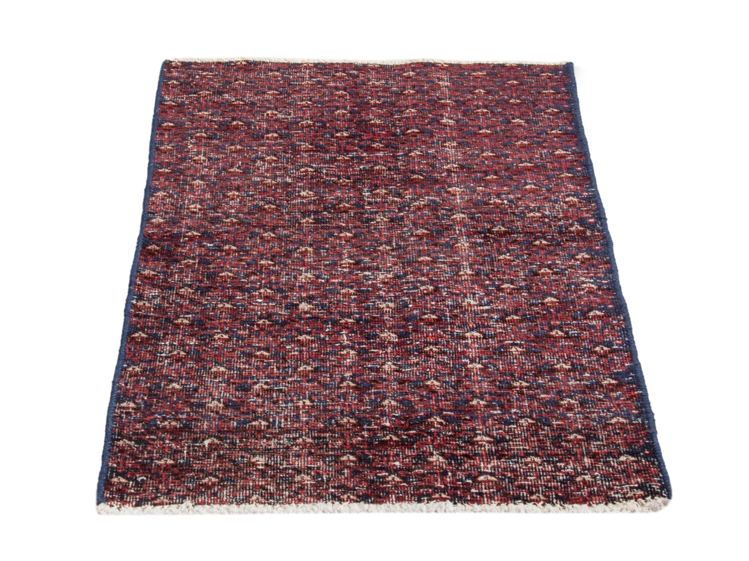 Persian Baluch accent rug in burgundy and faded red, view 3 of 17