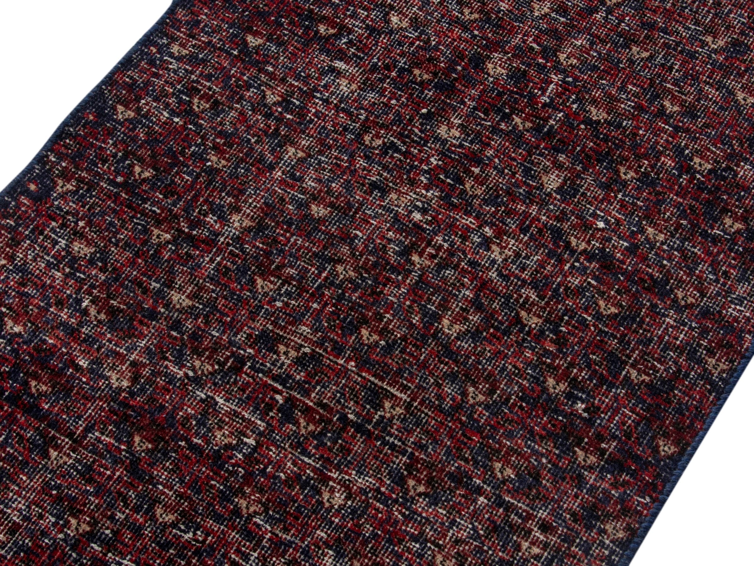 Persian Baluch accent rug in burgundy and faded red, view 4 of 17