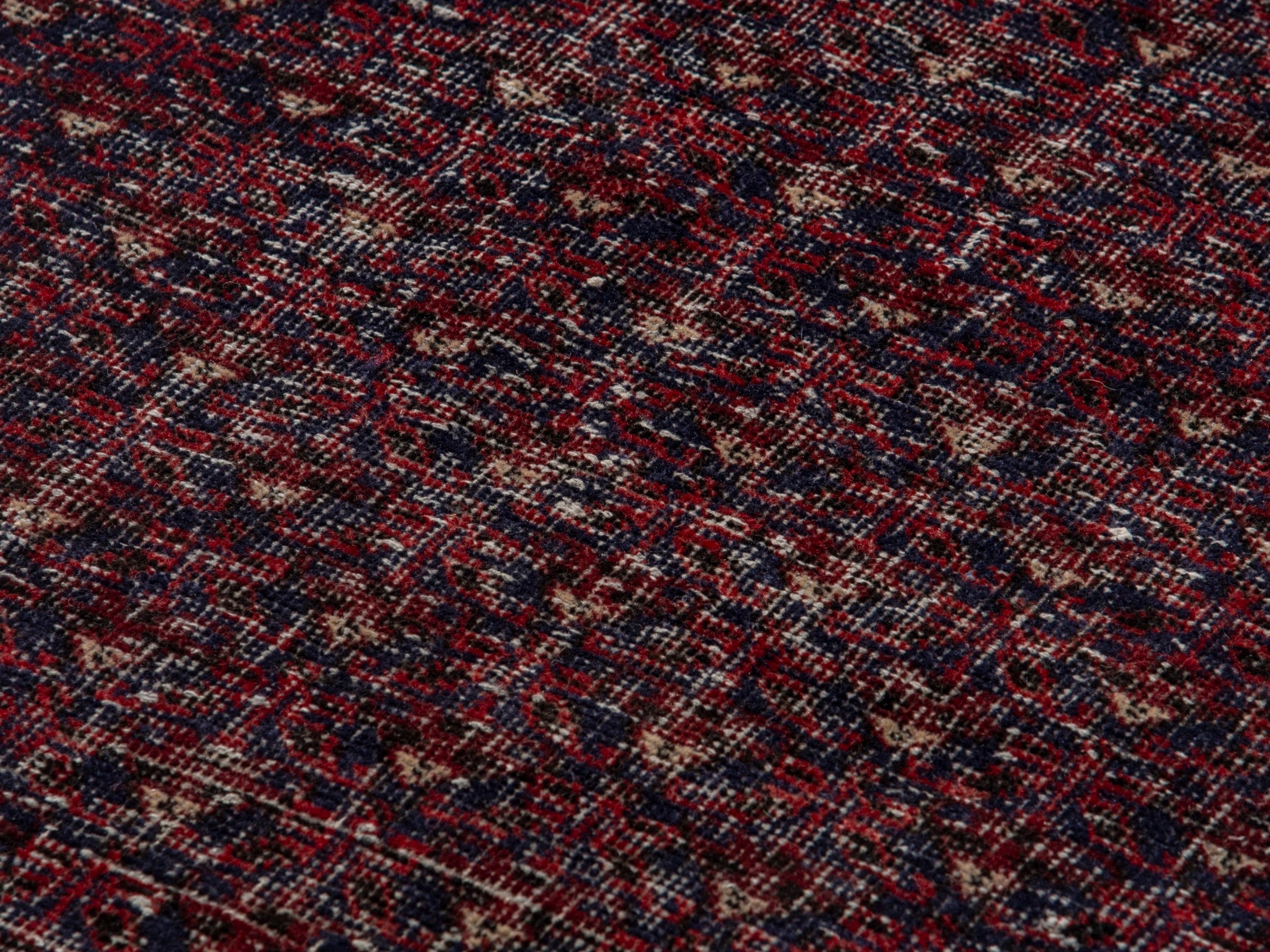 Persian Baluch accent rug in burgundy and faded red, view 7 of 17