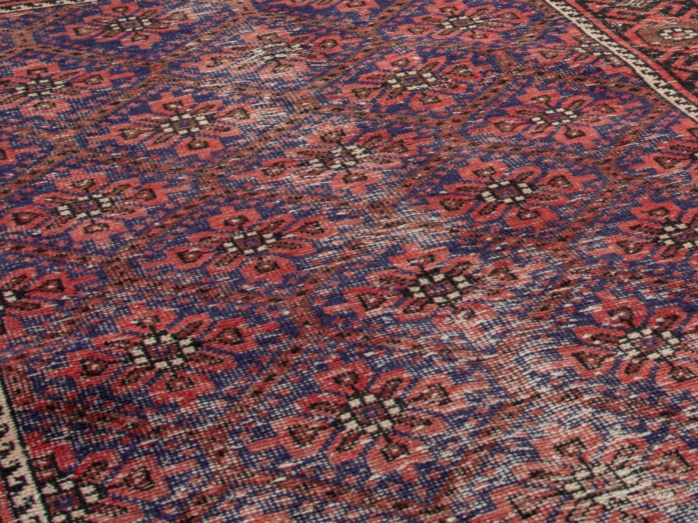 Persian Baluch accent rug in blue gray and burgundy, view 8 of 17