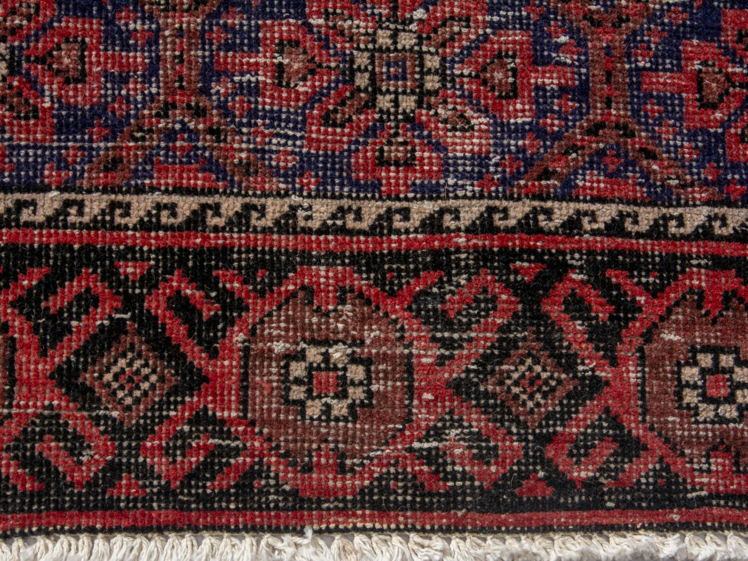 Persian Baluch accent rug in blue gray and burgundy, view 11 of 17