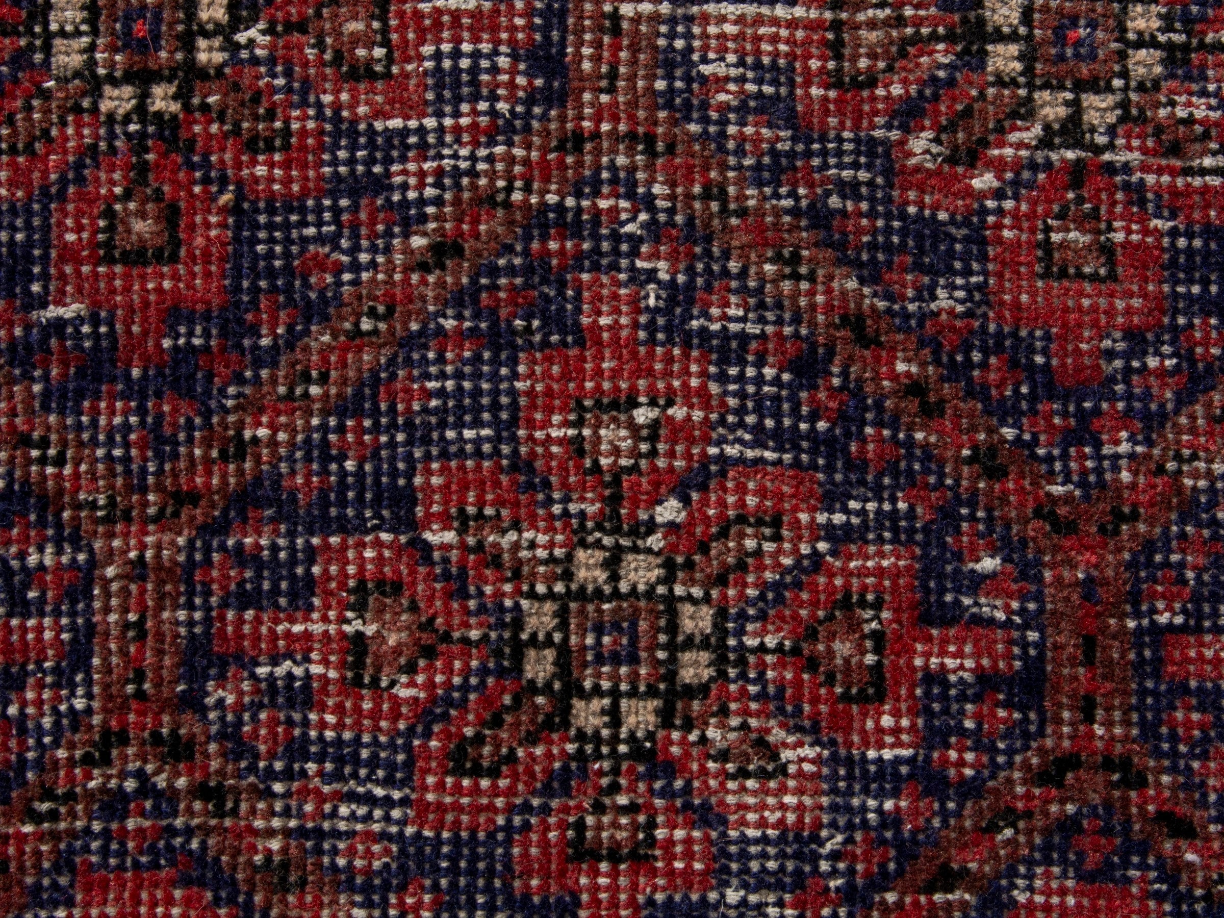 Persian Baluch accent rug in blue gray and burgundy, view 12 of 17