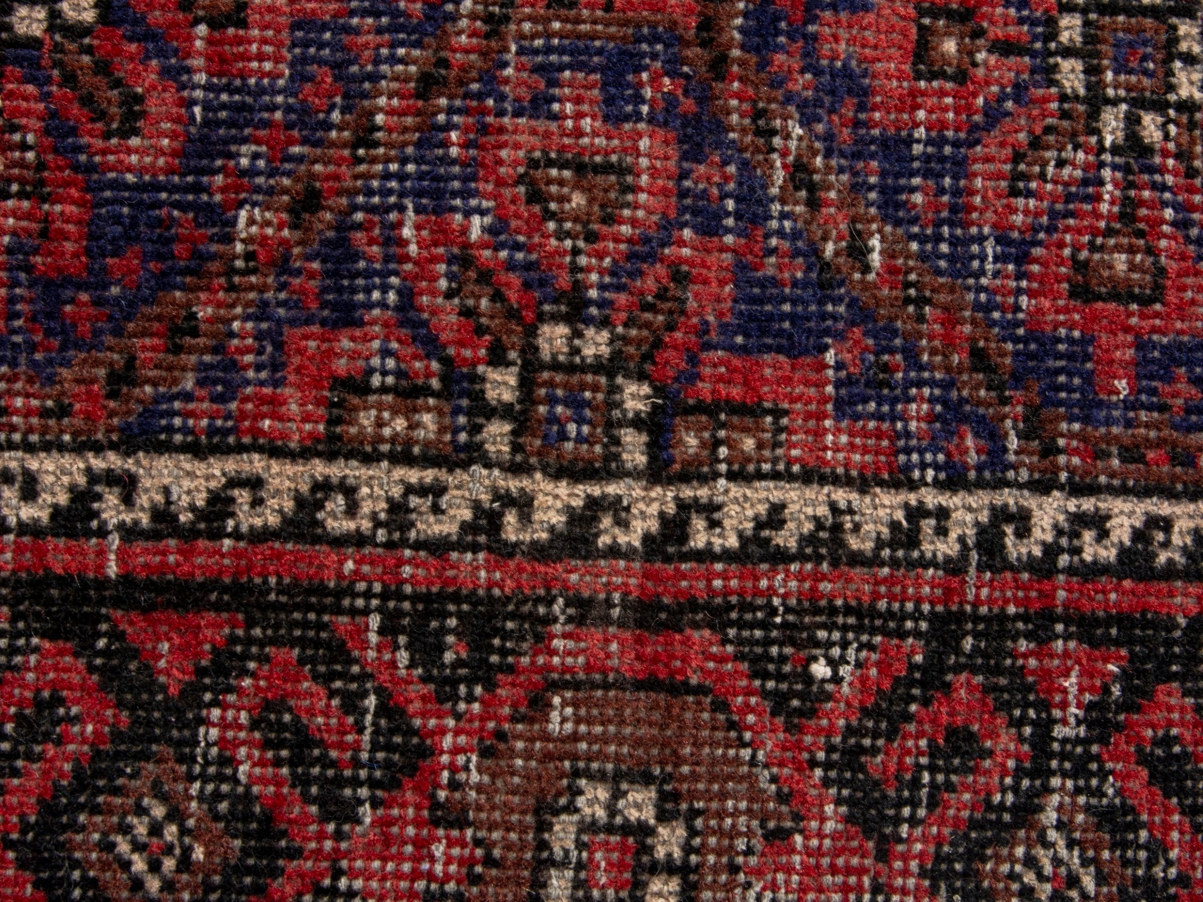 Persian Baluch accent rug in blue gray and burgundy, view 13 of 17