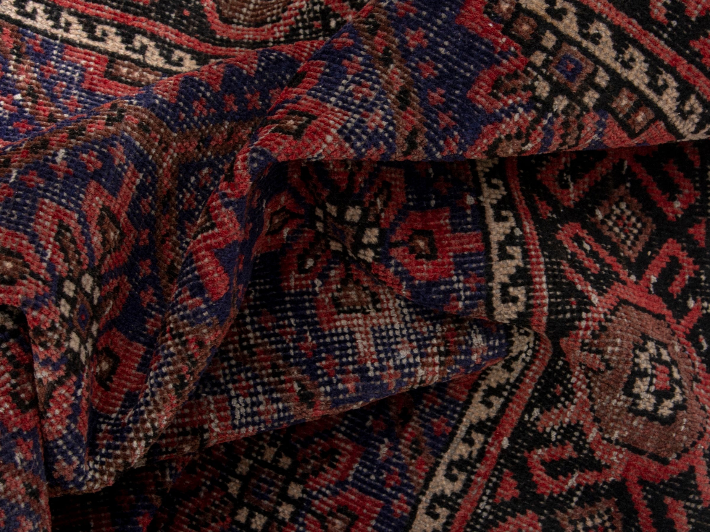 Persian Baluch accent rug in blue gray and burgundy, view 14 of 17