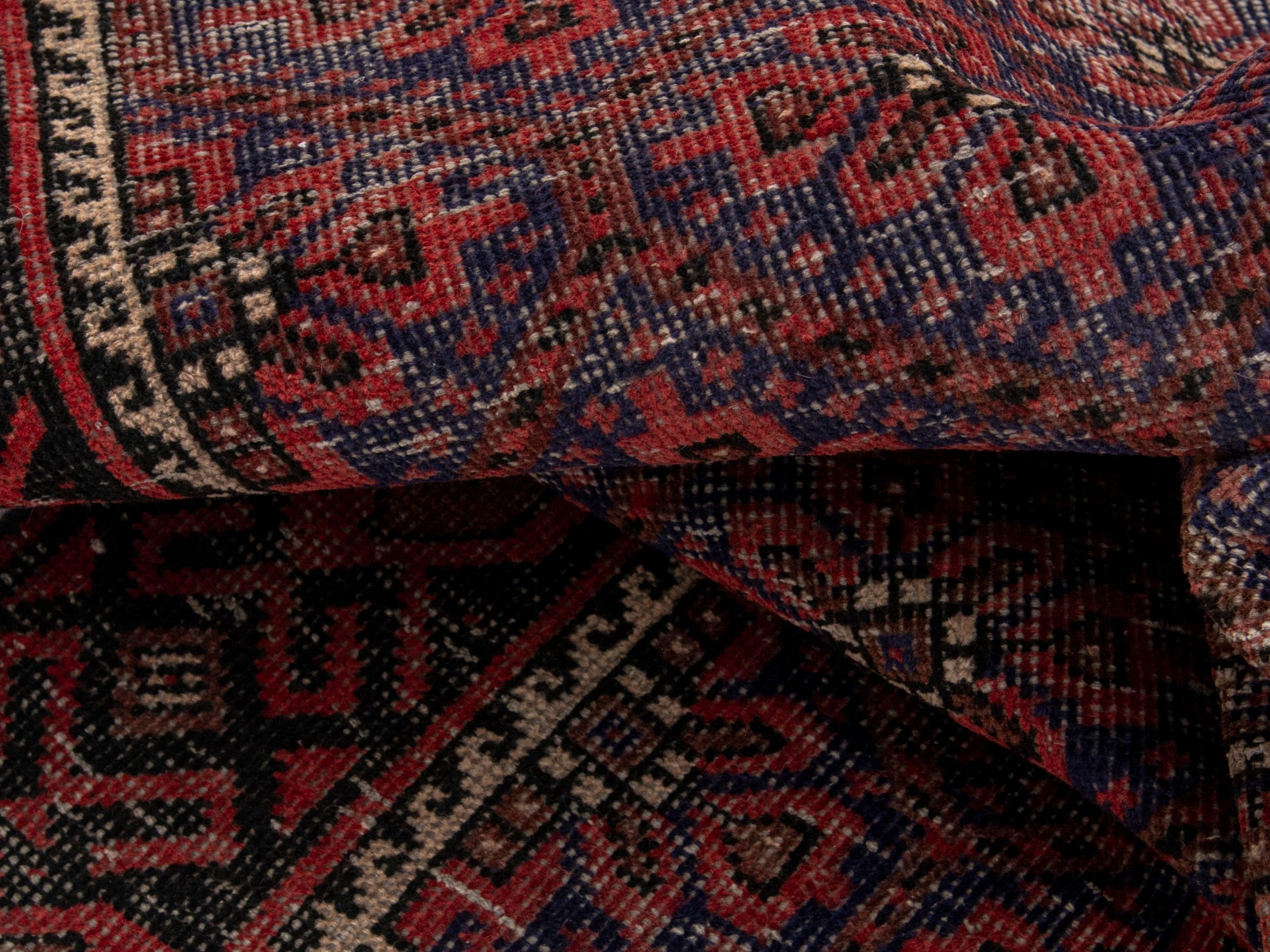 Persian Baluch accent rug in blue gray and burgundy, view 15 of 17