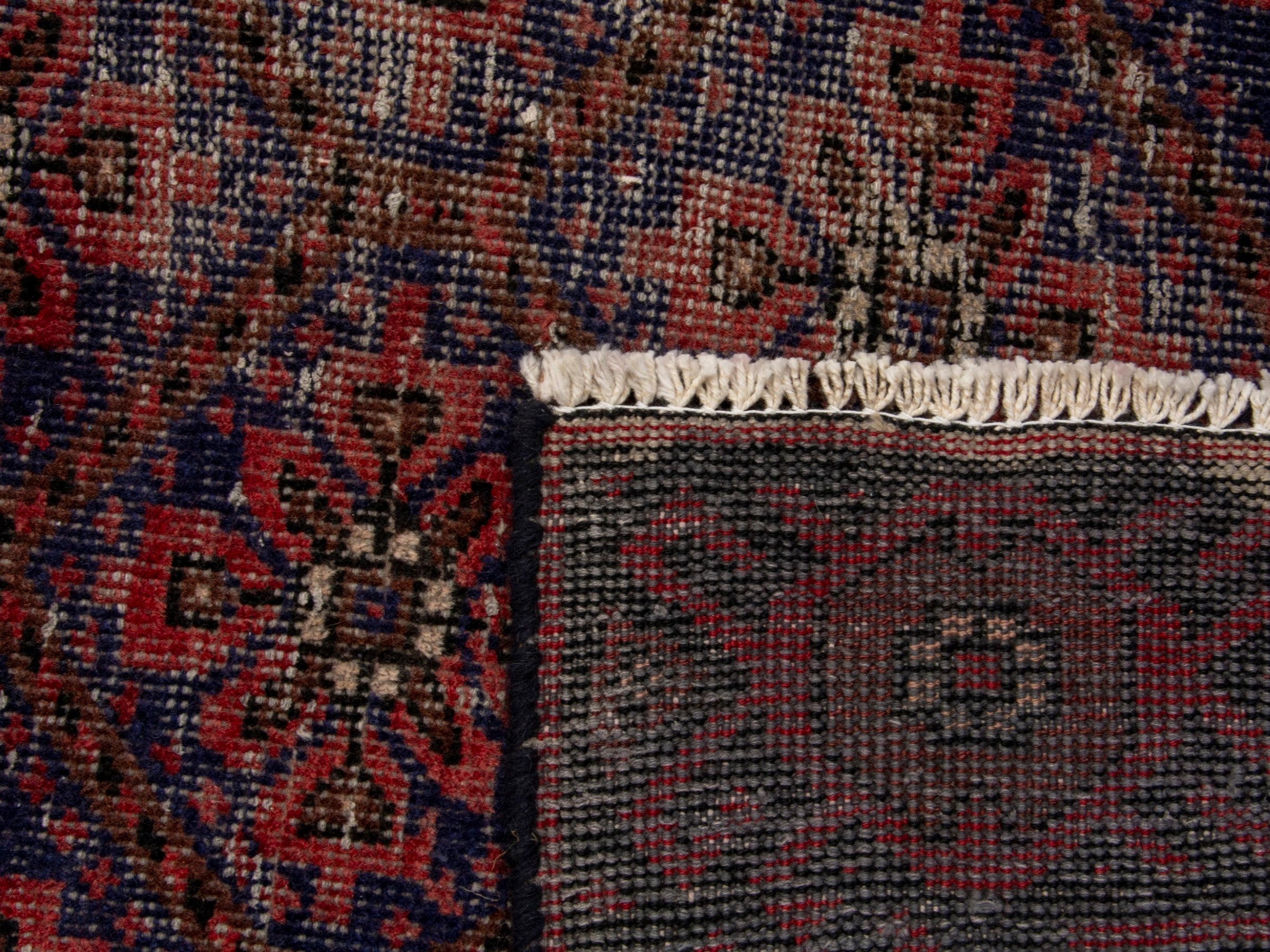 Persian Baluch accent rug in blue gray and burgundy, view 17 of 17