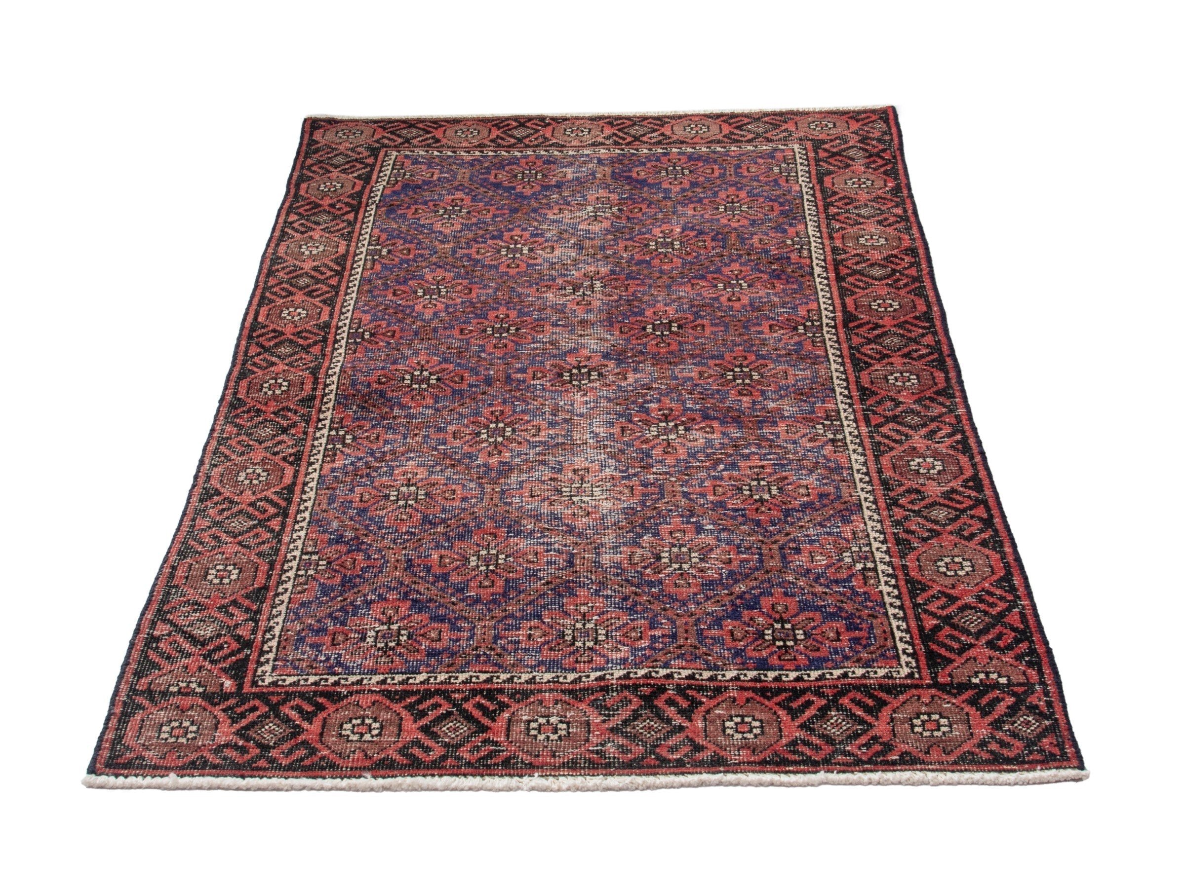 Persian Baluch accent rug in blue gray and burgundy, view 2 of 17