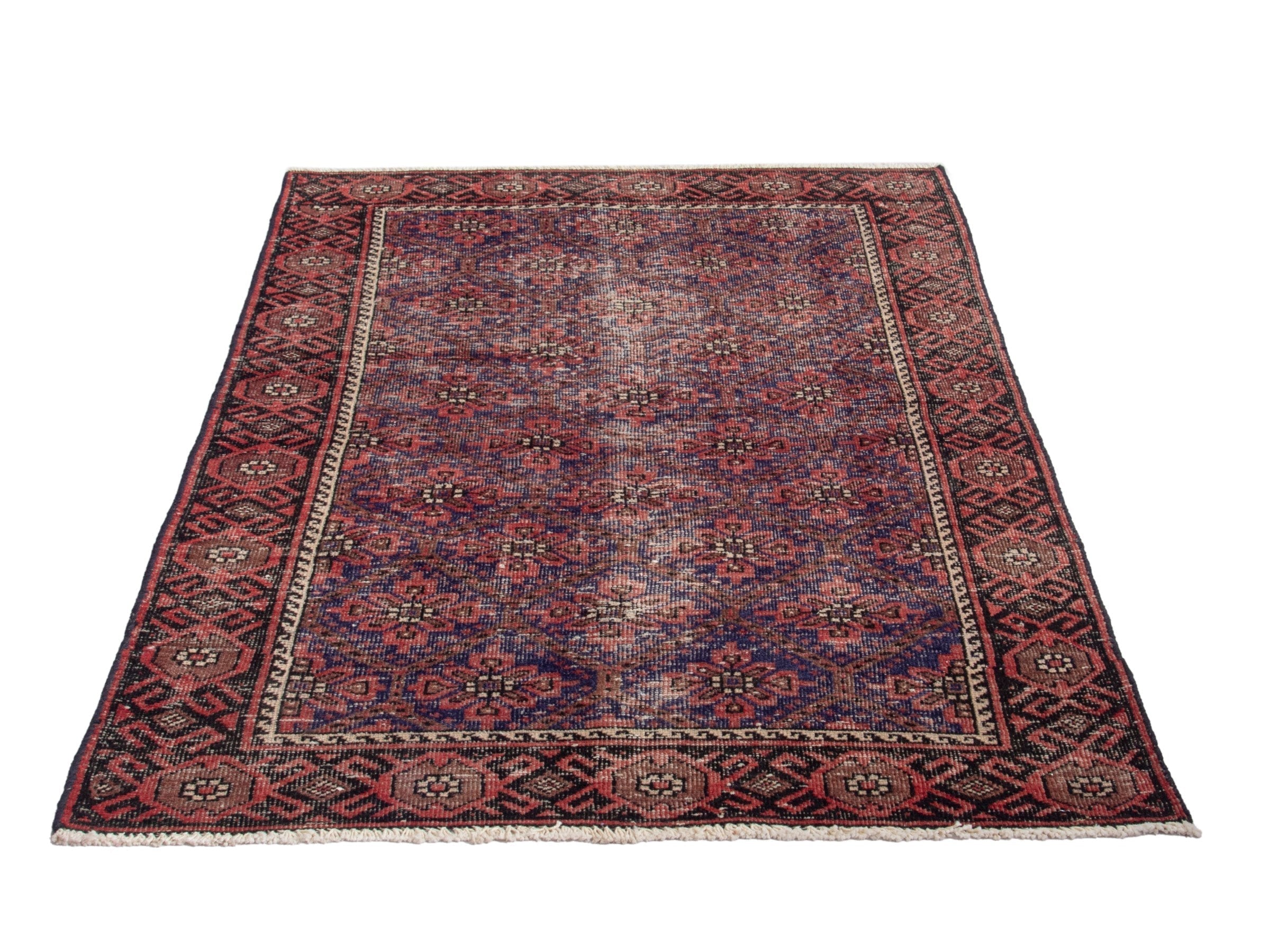 Persian Baluch accent rug in blue gray and burgundy, view 3 of 17