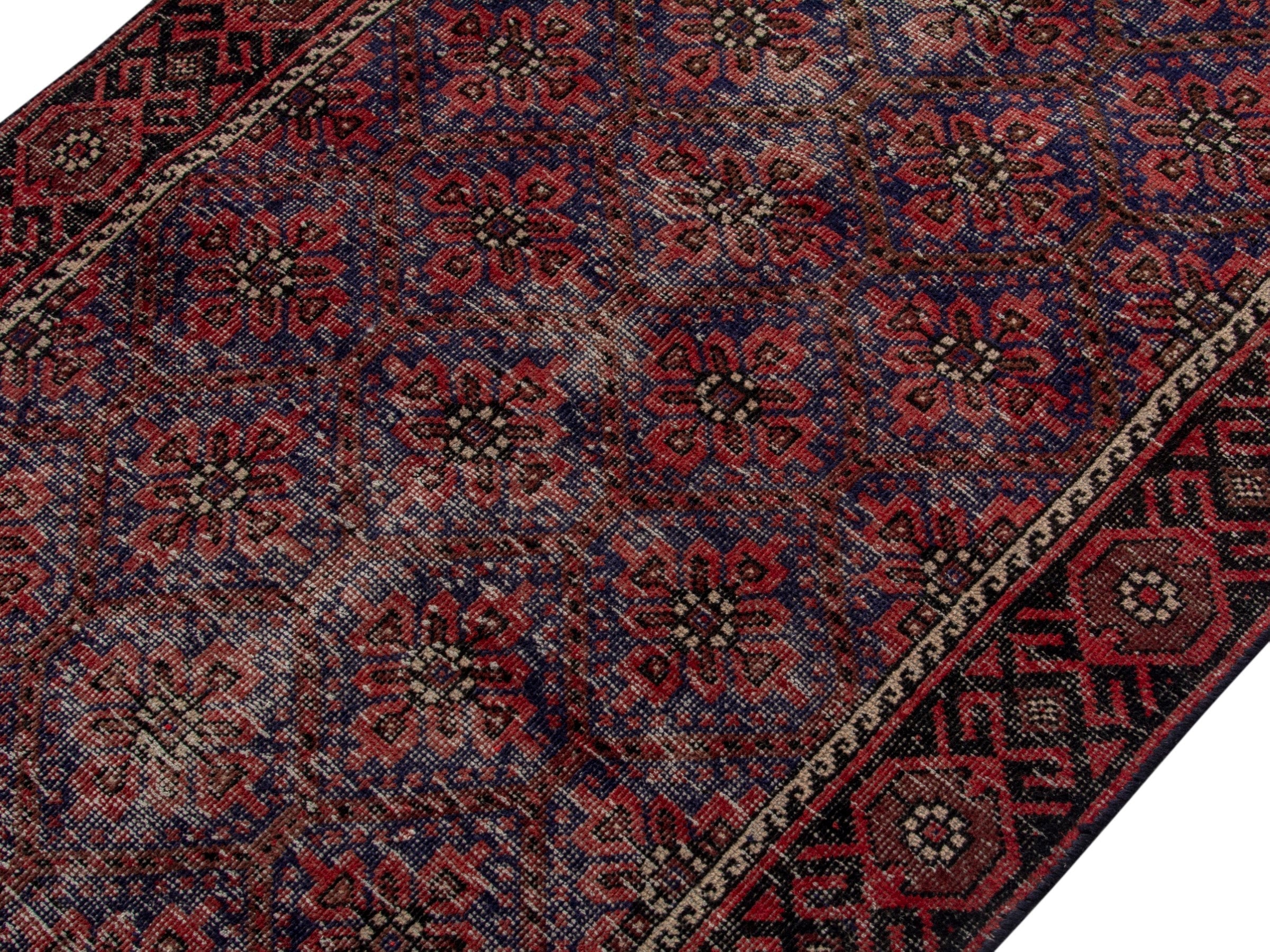 Persian Baluch accent rug in blue gray and burgundy, view 4 of 17