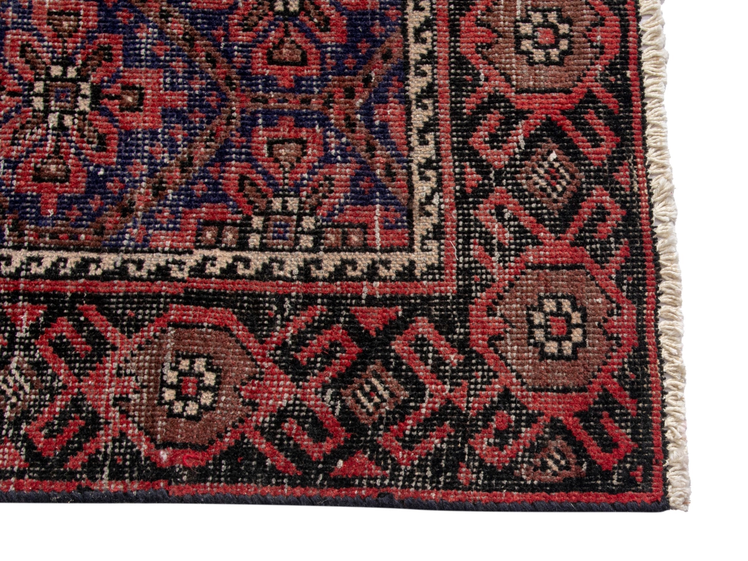 Persian Baluch accent rug in blue gray and burgundy, view 10 of 17