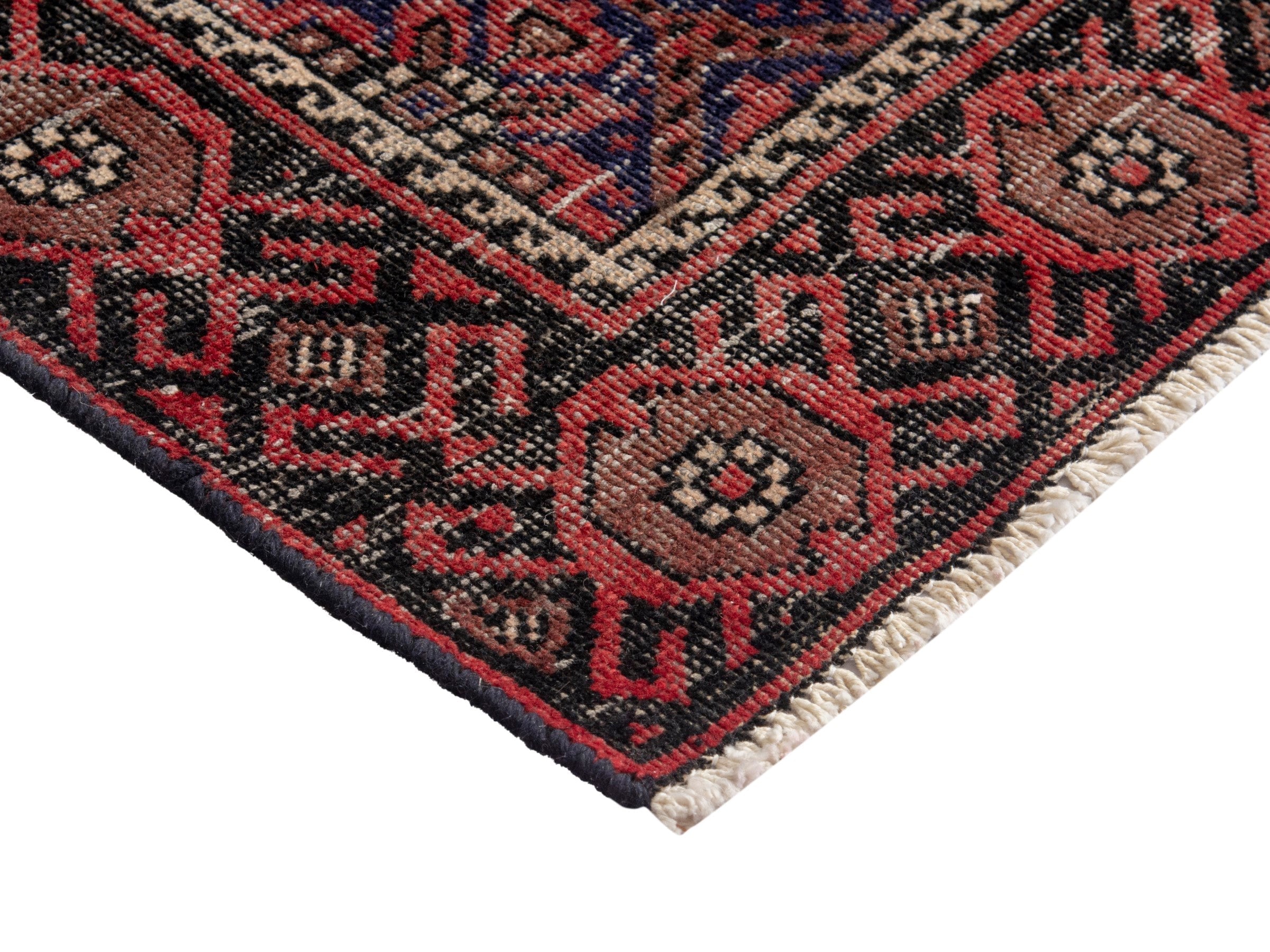 Persian Baluch accent rug in blue gray and burgundy, view 5 of 17