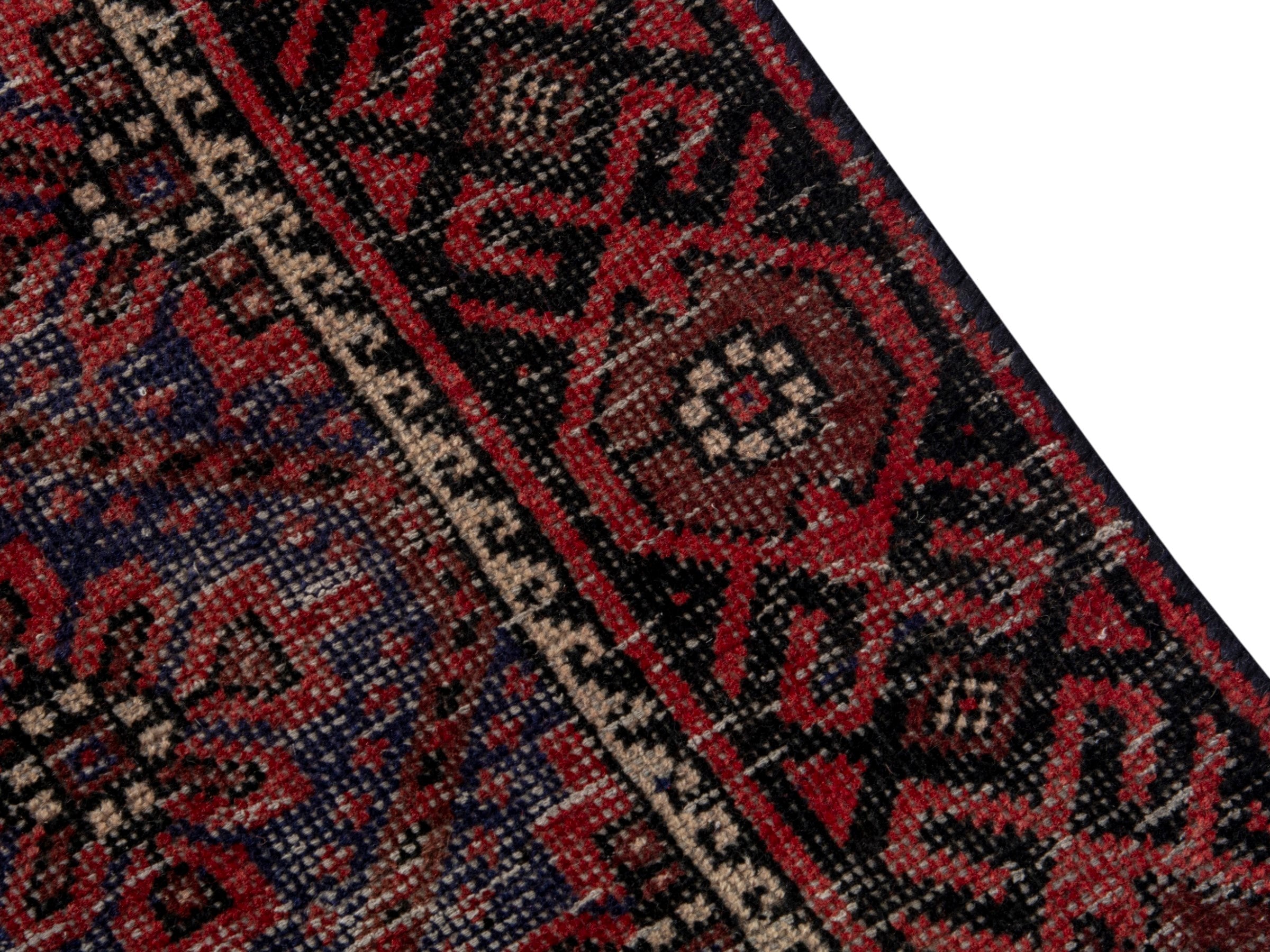 Persian Baluch accent rug in blue gray and burgundy, view 9 of 17