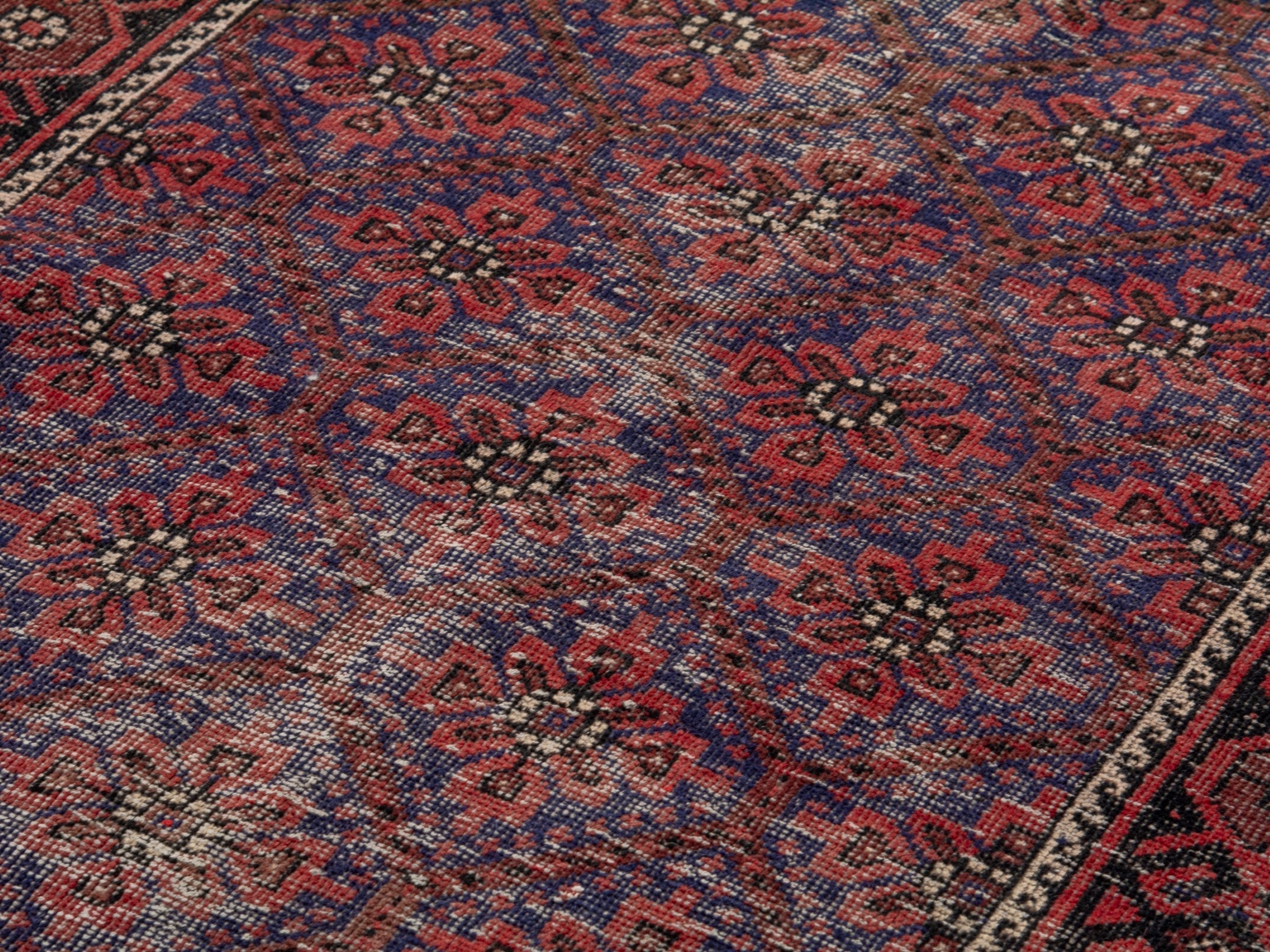 Persian Baluch accent rug in blue gray and burgundy, view 7 of 17