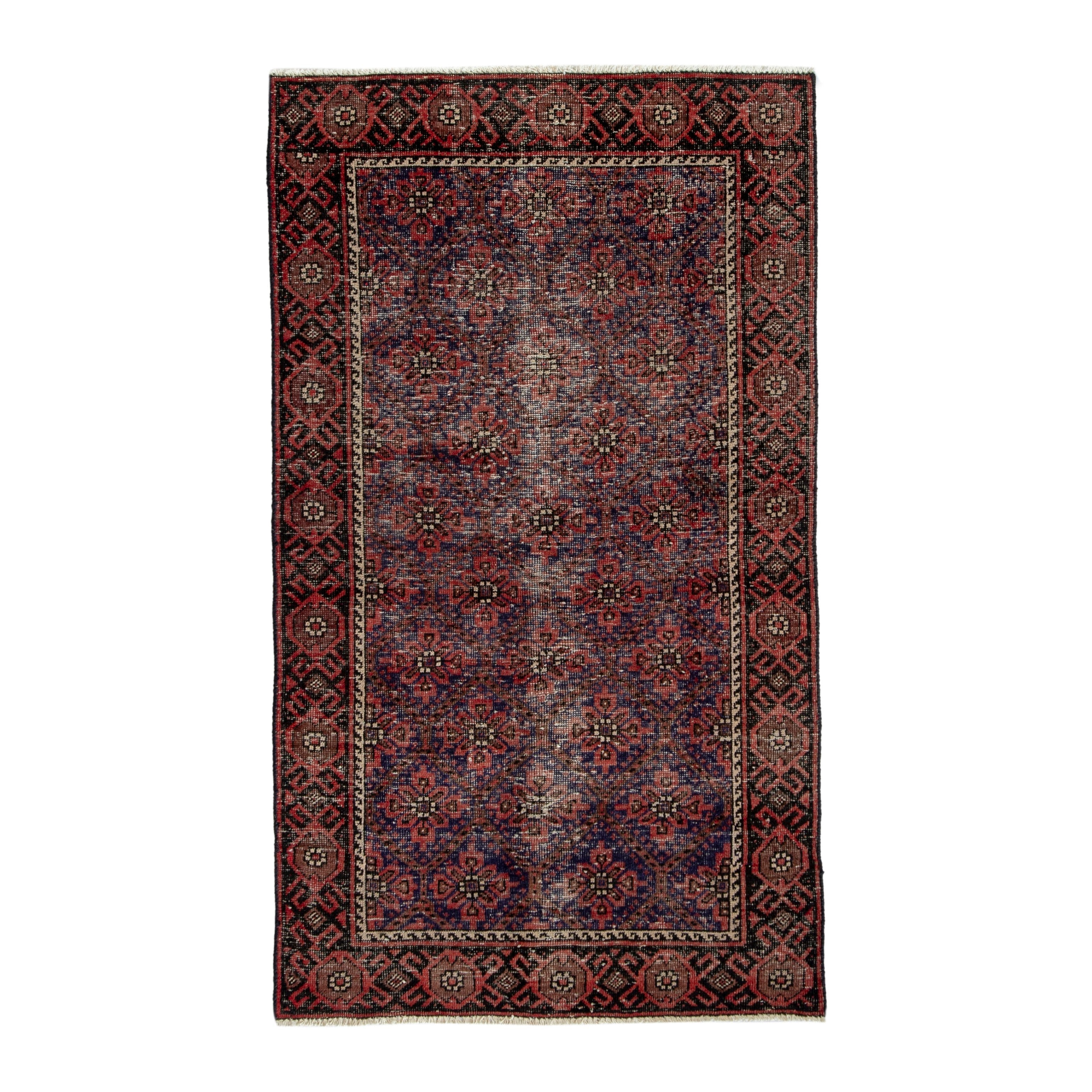 Persian Baluch accent rug in blue gray and burgundy, 3'3" x 5'7"