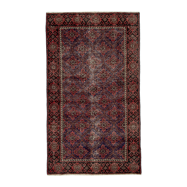 Persian Baluch accent rug in blue gray and burgundy, 3'3" x 5'7"