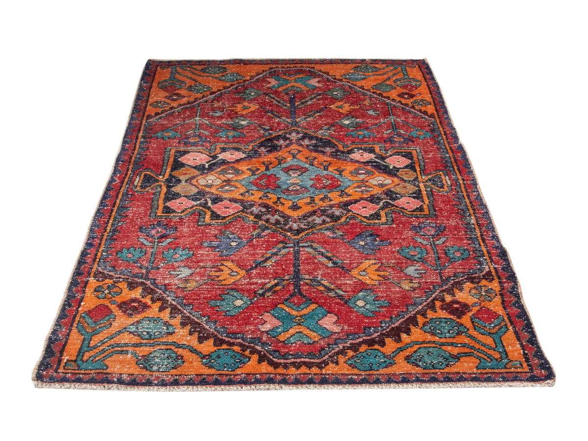 Persian Hamadan accent rug in deep red and burnt orange, view 10 of 19