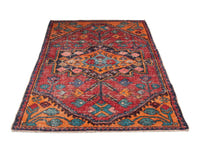 Persian Hamadan accent rug in deep red and burnt orange, view 10 of 19