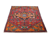 Persian Hamadan accent rug in deep red and burnt orange, view 11 of 19