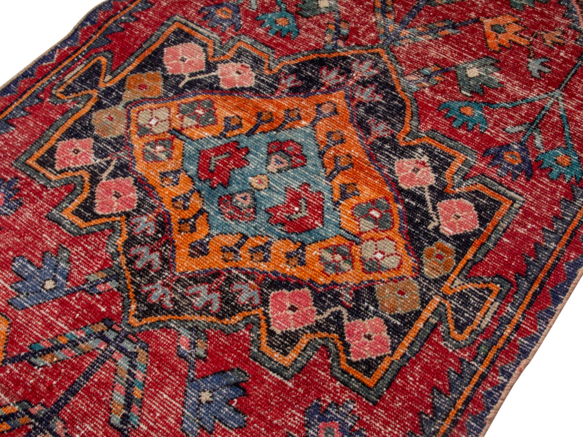 Persian Hamadan accent rug in deep red and burnt orange, view 12 of 19