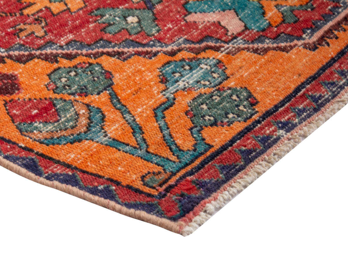Persian Hamadan accent rug in deep red and burnt orange, view 14 of 19