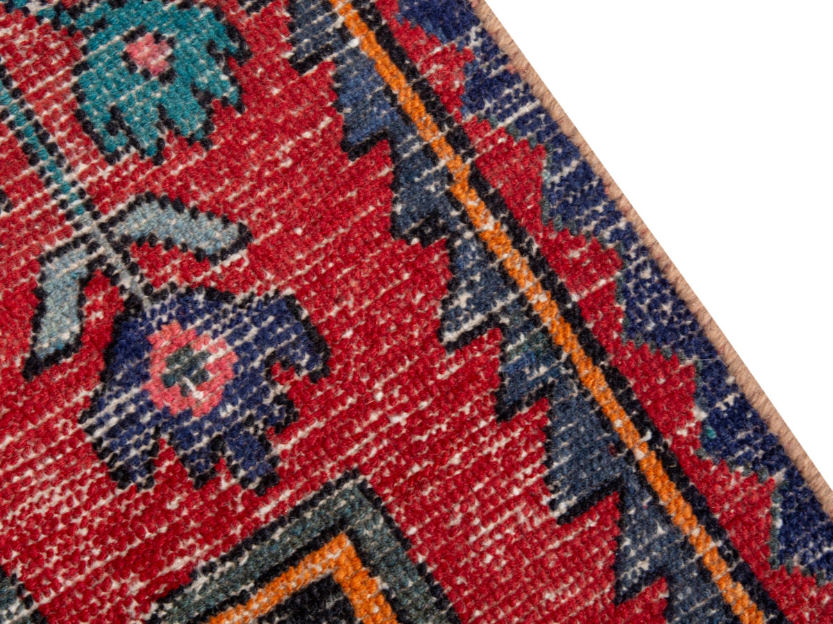 Persian Hamadan accent rug in deep red and burnt orange, view 15 of 19