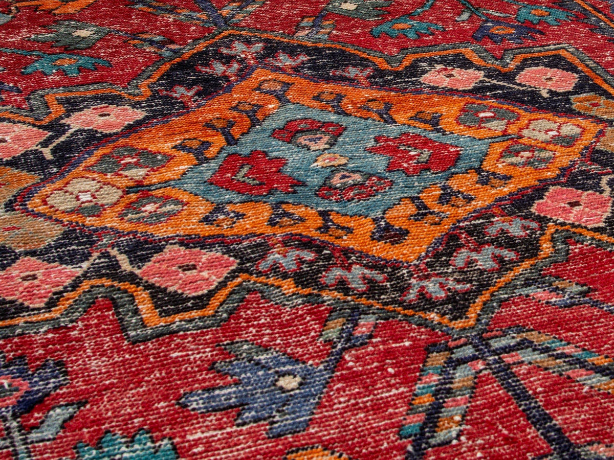 Persian Hamadan accent rug in deep red and burnt orange, view 18 of 19