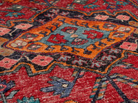 Persian Hamadan accent rug in deep red and burnt orange, view 18 of 19