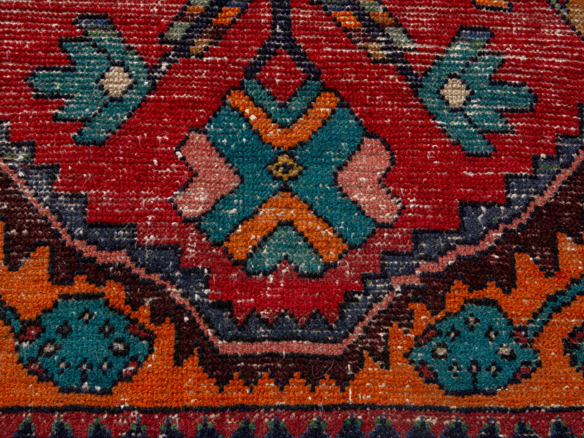 Persian Hamadan accent rug in deep red and burnt orange, view 19 of 19
