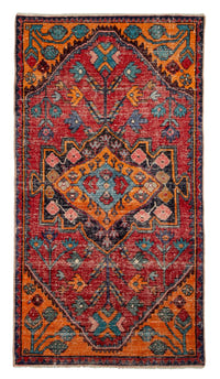 Persian Hamadan accent rug in deep red and burnt orange, view 2 of 19