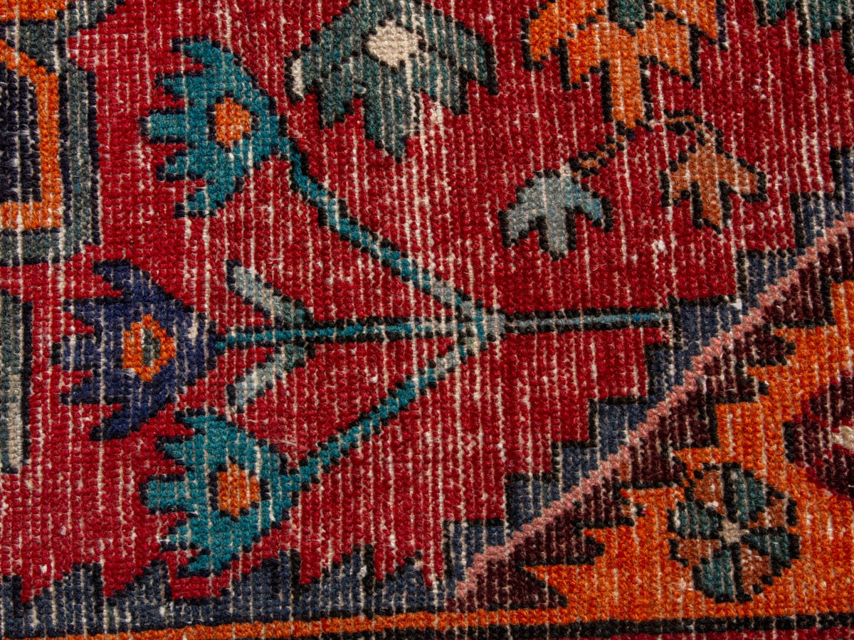 Persian Hamadan accent rug in deep red and burnt orange, view 4 of 19