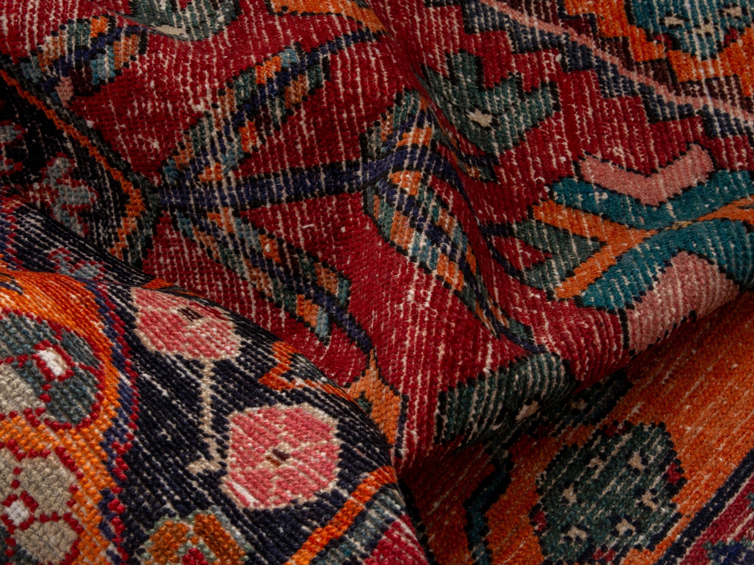 Persian Hamedan accent rug in deep red and burnt orange, view 14 of 18