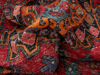 Persian Hamadan accent rug in deep red and burnt orange, view 6 of 19