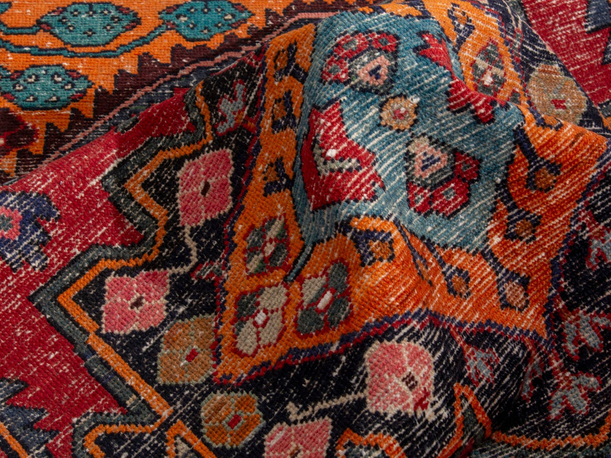 Persian Hamadan accent rug in deep red and burnt orange, view 7 of 19