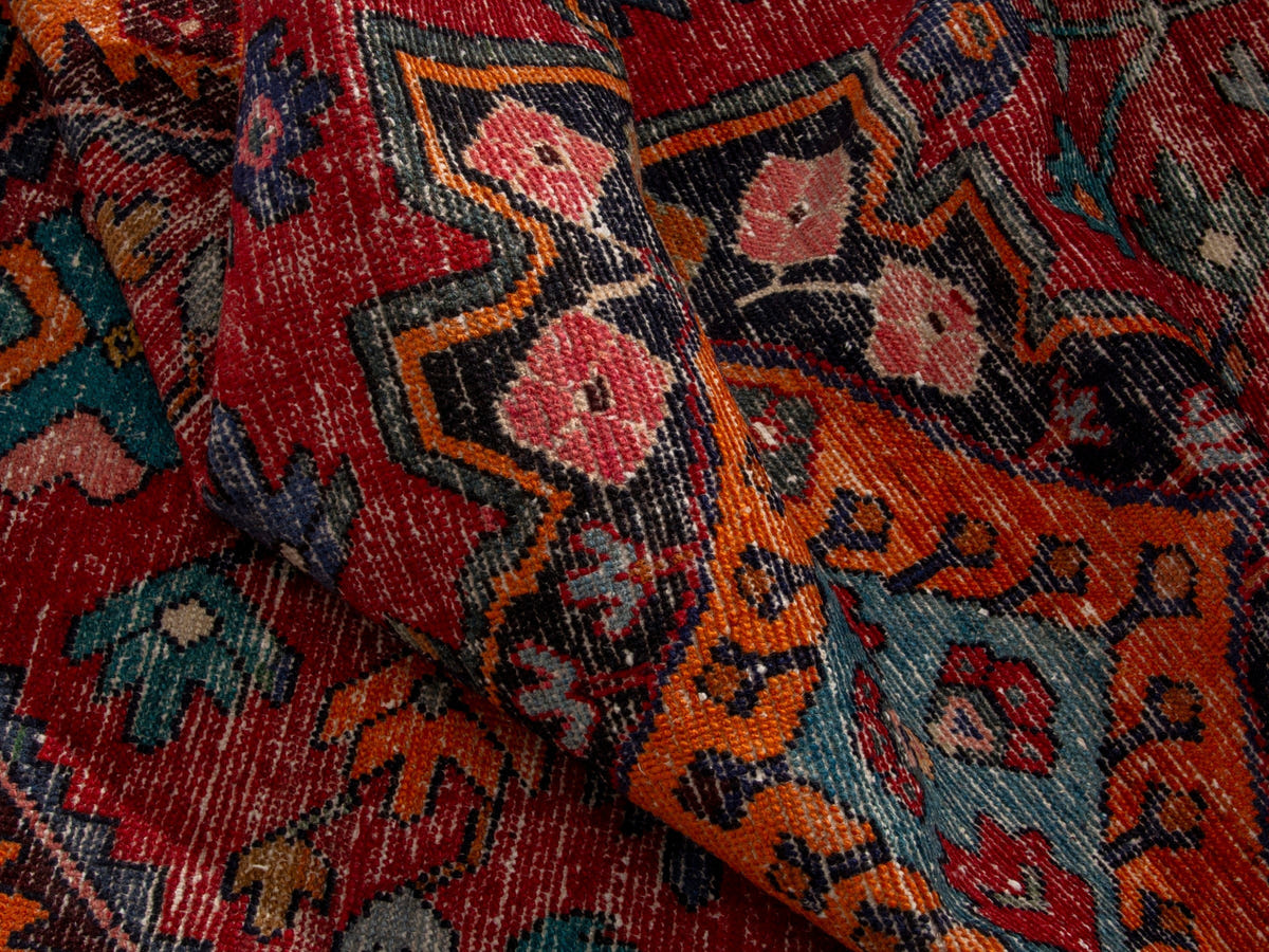Persian Hamadan accent rug in deep red and burnt orange, view 8 of 19