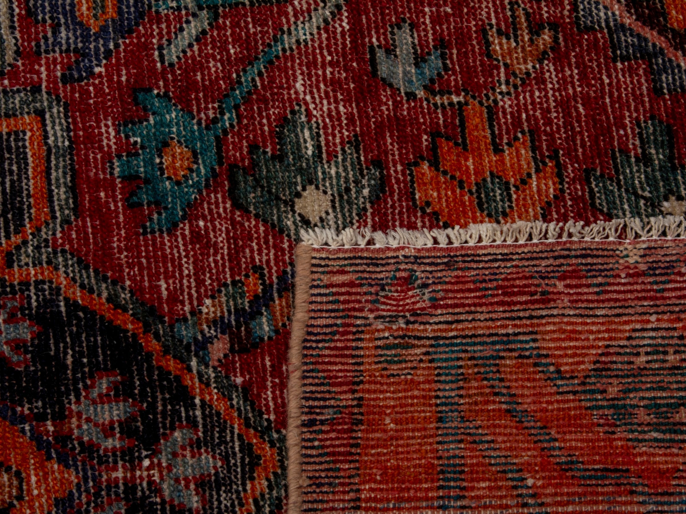 Persian Hamedan accent rug in deep red and burnt orange, view 18 of 18