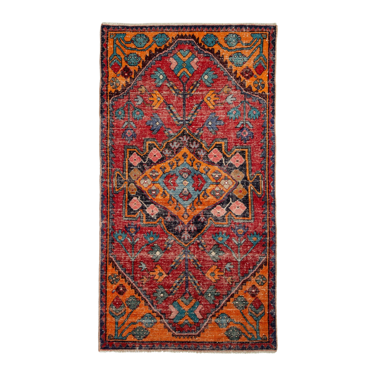 Persian Hamadan accent rug in deep red and burnt orange, 3'5" x 6'3"